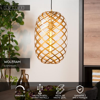 Lucide WOLFRAM - Suspension - Ø 32 cm - 1xE27 - Or Mat / Laiton